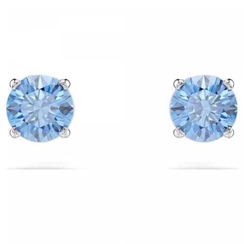 Image of Swarovski Stilla Attract Stud Earrings, Blue Round-Cut Crystals in a Rhodium-Finished Setting, Part of the Swarovski Stilla Collection
