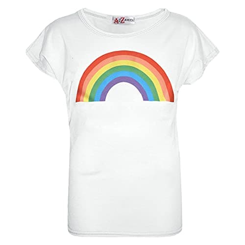 Image of A2Z 4 Kids Girls T Shirts Rainbow Durable Stylish Short Sleeves - Rainbow 270 T Shirt White 5-6