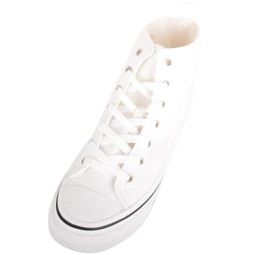 Image of ABSOLUTE FOOTWEAR Womens High Top Canvas Lace Up Trainer with Platform Sole, White, UK 5