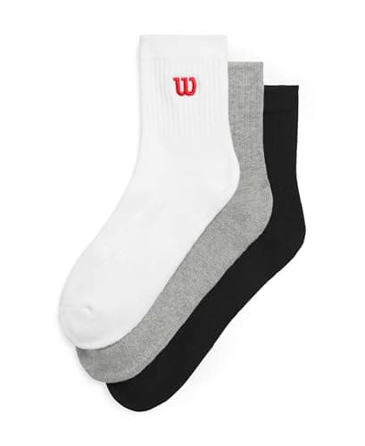 Image of Wilson Quarter Top Socks 3 Pack, With an Easy Toe Fit, Arch Support and Superior Cushioning, Colour: Bright White/Black, Size: M