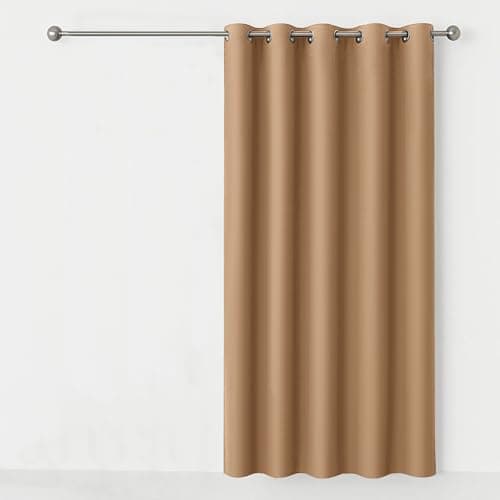 Image of AMEHA Eyelet Blackout Curtains for Living Room 66 X 84 Inch Super Soft Thermal Insulated Beige Ring Top Darkening Curtains Single Panel with Tieback