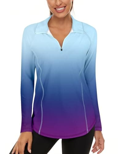 Image of Akiooue Womens Long Sleeve UPF 50+ Running Tops 1/4 Zip Gym Sports Workout Cycling Golf Shirts Blue Purple