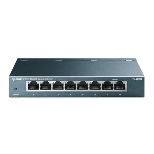 Image of TP-Link TL-SG108 8-Port Gigabit Ethernet Switch, 10-100-1000 Mbps Network Switch, Green Ethernet Technology, Supports QoS, IGMP LAG, Desktop/Wall-Mount, Steel Case