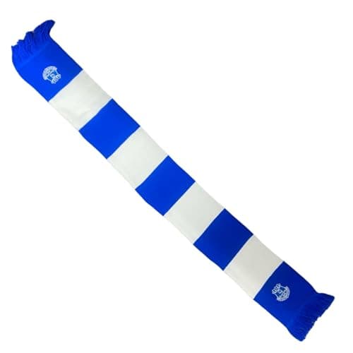 Image of Everton FC Embroidered Bar Scarf, Royal Blue and White Striped Design with Tassels, Official Product