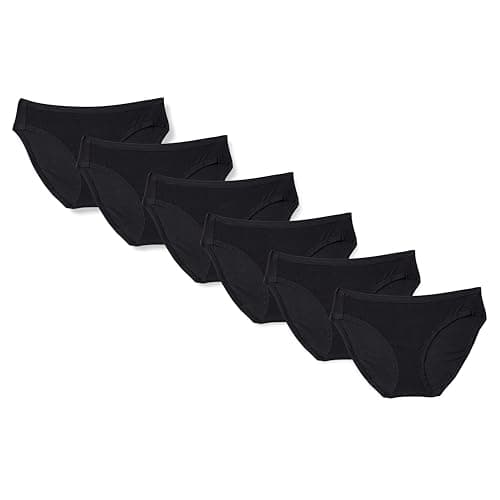 Image of Amazon Essentials Women's Cotton Bikini Brief Underwear (Available in Plus Size), Pack of 6, Black, 12