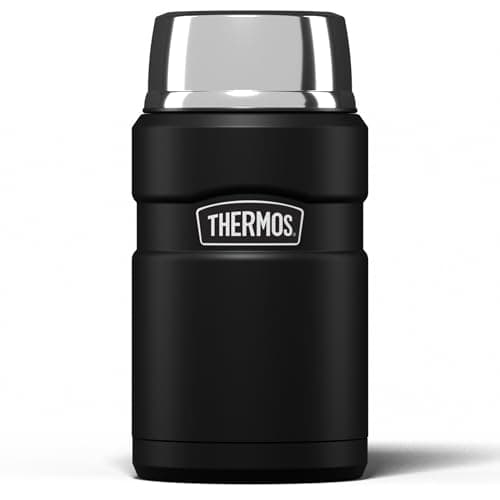 Image of Thermos Stainless King Food Flask, 710ml Capacity - Sleek Multi- Purpose Flask for Daily Food Prep - Durable Stainless Steel with Matt Black Finish - Ideal for On-the-Go Meals & Drinks