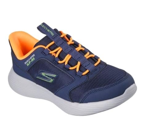Image of Skechers Boy's Go Run 400 V2 Turbo-Brisk Sneakers, Navy Synthetic/Textile/Orange & Lime Trim, 11 UK Child