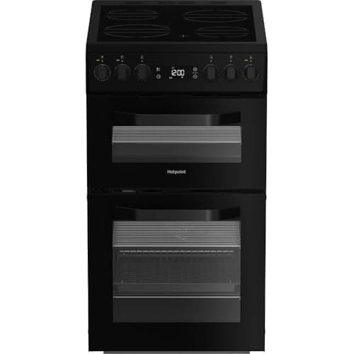 Image of HDE5VDCB 50cm Ceramic Electric Cooker with Double Oven, Modern Black Cooker, A Rated Energy Efficiency, 4 Zone Ceramic Hob, Fan Oven & Grill, Easy Clean Enamel Interior