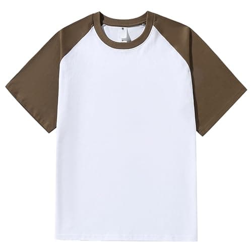 Image of Aosufei Men's Contrast Color Heavyweight T-Shirt Short Sleeve Cotton Loose Fit T-Shirt Comfort Crew Neck Casual Baseball T-Shirt (Coffee Sleeve,M)