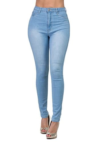 Image of High Waisted-Rise Colored Stretch Skinny Destroyed Ripped Distressed Jeans for Women Olive Mustard RED, Light Blue, XL