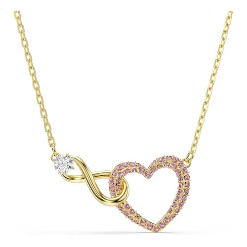 Image of Swarovski Hyperbola pendant, Round cut, Pavé, Infinity and heart, Pink, Gold-tone plated
