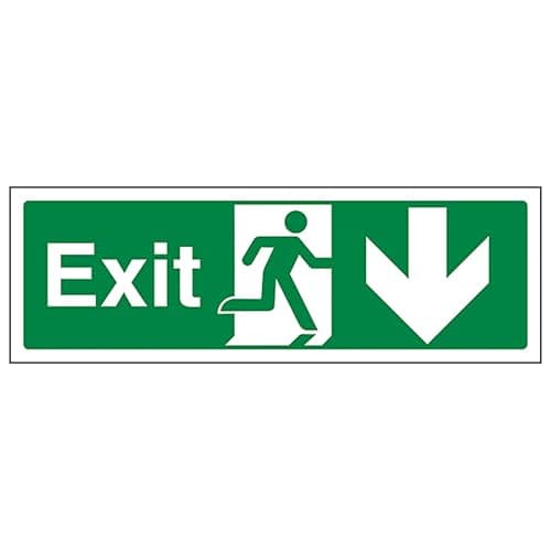 Image of V Safety Exit Arrow Down - Landscape 300 x 100 mm - Self Adhesive Vinyl - Aluminium Effect Safety Sign