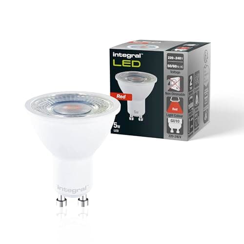 Image of Integral LED GU10 Red Spotlight Bulb | 40˚ Beam Angle | Energy Saving 5W (50W Equivalent) | Decorative and Mood Lighting | Ideal for Home, Restaurants, Hotels, Gardens, Displays | 2-Pack