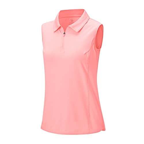Image of Rdruko Womens Sleeveless Polo Shirts Breathable 1/4 Zip Running Sports Gym Top Summer Quick Dry Casual Golf Tennis Work T Shirts Pink M
