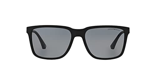 Image of Emporio Armani Men's 4047 0EA4047 506381 56 Rectangular Polarized Sunglasses 56, Black Rubber/Polargrey