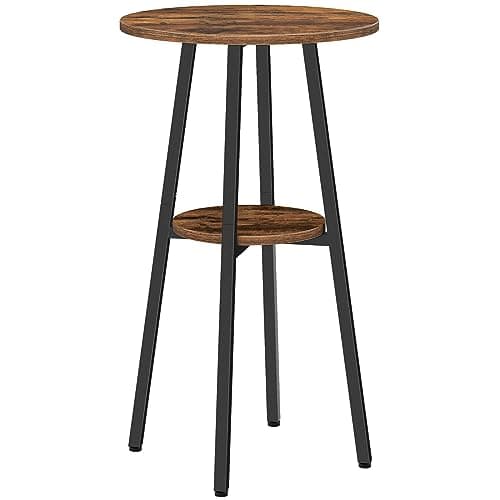 Image of HOOBRO Round Bar Table, Breakfast Bar Table, 95 cm High Table with 2-Tier Storage for Small Spaces, Kitchen, Cocktail Bar, Easy to Assemble, Rustic Brown EBF55BT01