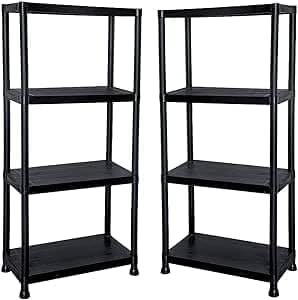 Image of Zanbeel 2 x 4 Tier Heavy Duty Black Plastic Garage Storage Shelving 60cm Wide Shelves Shed Shelf Unit Home Office Pantry Workshop Racking(60 x 30 x 130cm)
