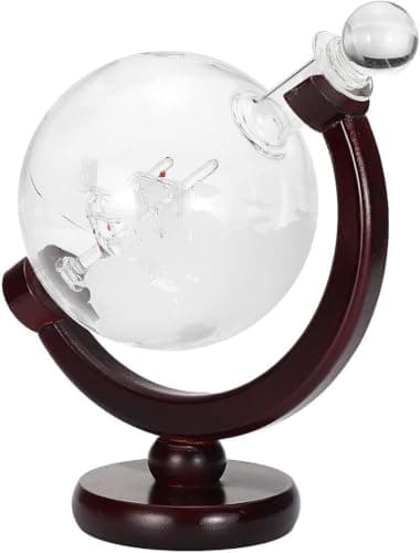 Image of Berpar Globe Whiskey Decanter 850ml with Ship in Bottle, Hand Blown Borosilicate Glass with Wooden Stand for Spirits Display