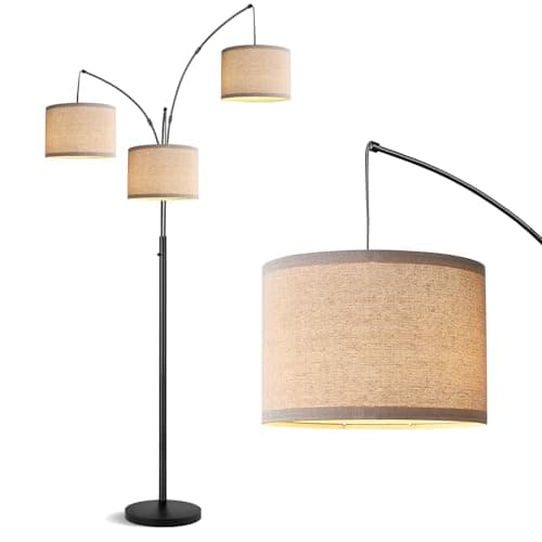 Image of Dimmable Floor Lamp, 3 Lights Arc Floor Lamps for Living Room, 1000LM Modern 203cm Tall Standing Lamp With Beige Shades&Heavy Base, Mid Century Tree Floor Lamp for Bedroom Office, 3 LED Bulbs Included