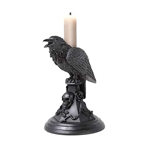 Image of Ro Rox Alchemy England Poe's Raven Candle Stick Holder Edgar Allen Poe Skull Rose Goth