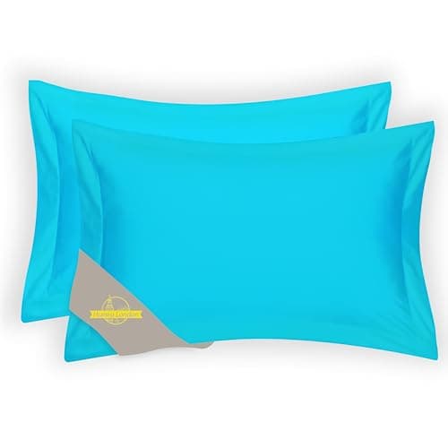 Image of Humra London 2 Pack 100% Brushed Microfiber 1800 Oxford Pillowcases, Stain Fade and Wrinkle Resistant, Soft and Cozy Oxford Pillow Cases | Hotel Quality Pillow Sham, 45x78 cm, 2'' stich (Sky Blue)