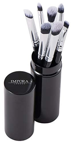 Image of Eye Makeup Brush Set by Impora London. Includes - Eyeshadow, Blending, Pencil & Eyeliner Brushes [7 + Metal Case]. Perfect for Travel