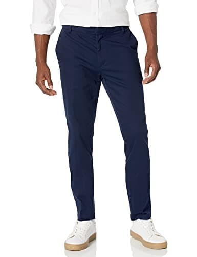 Image of Amazon Essentials Men's Slim-Fit Wrinkle-Resistant Flat-Front Stretch Chino Trousers, Navy, 31W / 29L