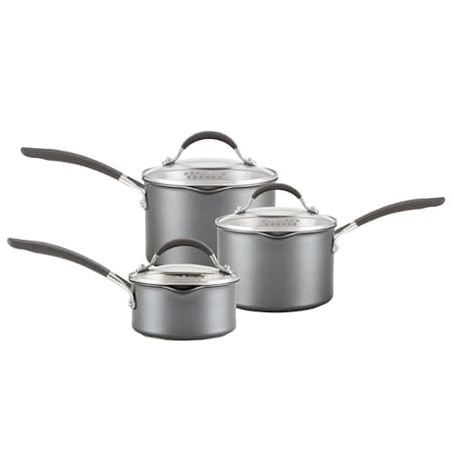 Image of Circulon Scratch Defense Saucepan Set - Induction Saucepan Set Non Stick with Lids, 14cm, 16cm & 18cm Dishwasher & Oven Safe Cookware with Straining Lids & Pourings Rims, Graphite Pewter Finish