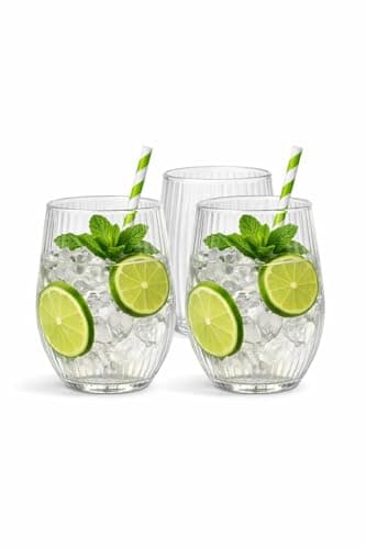 Image of Divora 48 Pack Glass Tumblers Bulk Buy Hospitality Restaurant Supplies Bar Service Glasses Ribbed Design Tumbler Large Capacity 580 ml / 19.5oz Loose Glasses in Brown Master Carton Box