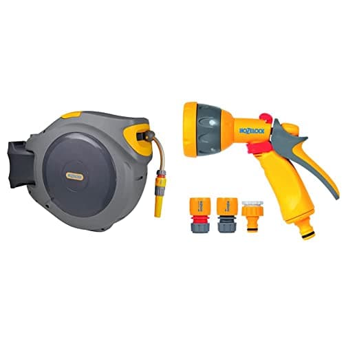 Image of Hozelock 2595 0000 Auto Reel with 40m Hose & Hozelock 2347 0000 Multi Spray Watering Gun Starter Set, 205.0 mm*230.0 mm*260.0 mm
