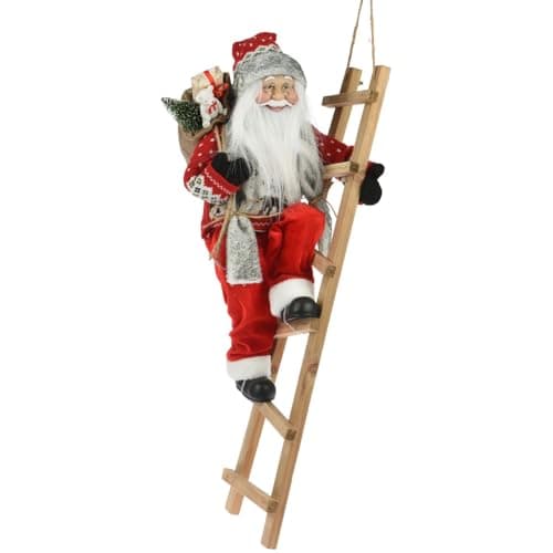Image of Carousel Home Santa on a Ladder Figurine | Traditional Climbing Father Christmas Figure Father Christmas Decorations | Ladder Climbing Santa Claus Ornament - 65cm