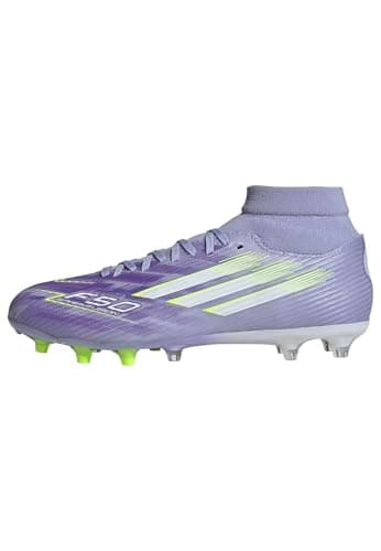 Image of adidas Women's F50 SPARKFUSION League W Mid Firm Ground/Artificial Ground Football Boots, Violet Tone/Lucid Lemon/Purple Rush, 4.5 UK