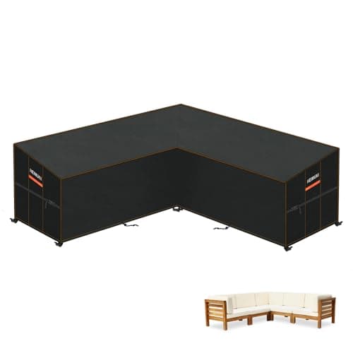 Image of HEIMUNI L Shape Garden Furniture Covers Rattan Outdoor Corner Sofa Cover V-Shaped Garden Furniture Covers Waterproof 420D Oxford Fabric L-Shape Garden Sofa Cover Anti-UV 237x237x100x80/65cm