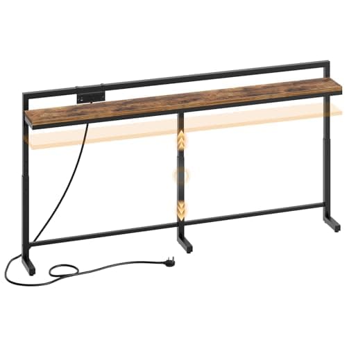 Image of YATINEY 180 cm Slim Console Table with Adjustable Height (70 cm-90 cm), Behind Sofa Table Skinny with Outlet, Long Entryway Table, Couch Table Behind Sofa for Living Room, Rustic Brown XCT21KBR