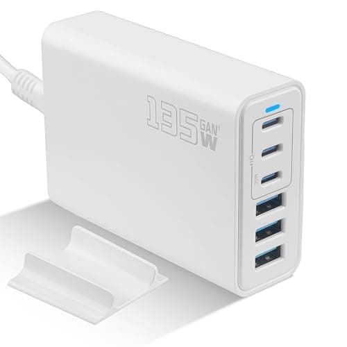 Image of 135W USB C Charger Fast Charging Station, 6 Port GaN Charging Station with 3 USB C and 3 USB A, PD Fast Charger Plug for Phone 17/16/15, iP ad, Mac Book, Ga laxy, Laptop, Travel