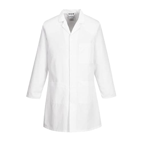 Image of Portwest 2852 Standard Lab Coat Unisex Work Jacket Chore Coat Durable Kingsmill Polycotton Professional Workwear 3 Pockets Stud Front, White, 5XL