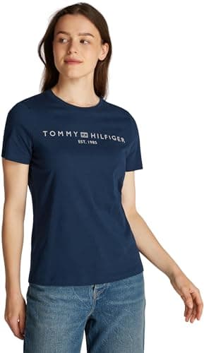 Image of Tommy Hilfiger Women's Round Neck Short Sleeve T-Shirt, Blue (Dark Night Navy), S