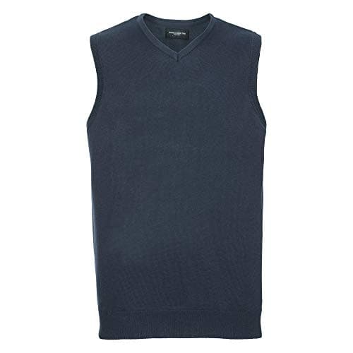 Image of Russell Collection Mens V-Neck Sleevless Knitted Pullover Top / Jumper (4XL) (French Navy)