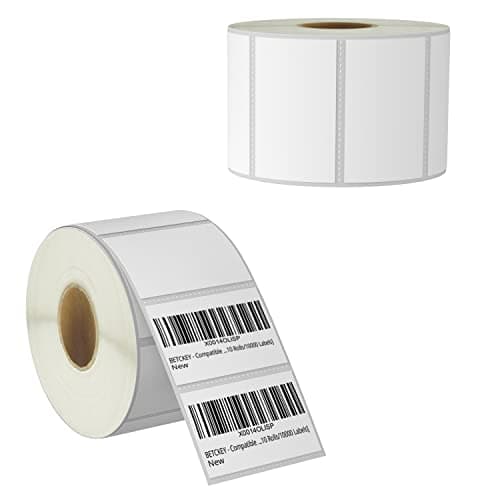 Image of BETCKEY - 57 mm x 32 mm (2.25 in x 1.25 in) Perforated Barcode/Multi-Purpose Thermal Labels Compatible with Zebra and Other Printers [2 Rolls/2000 Labels]