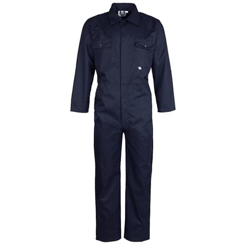 Image of Fort - Stud Front Coverall - Navy, 46" - 240gsm Durable Work Overalls - with Action Back Elastication & Multiple Pockets - Hardwearing Polycotton Construction - Comfortable Clothing Protection