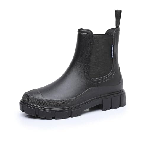 Image of DRECAGE Wellies Boots Women Waterproof Short Chelsea Fashion Ladies Comfortable Rain Boots Outdoors Garden Walking Black 5 UK