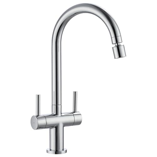 Image of Peppermint Kitchen Mixer Taps 1 Hole Chrome Dual Lever Kitchen Tap with 2 Function Aerator High Arc Sink Mixer Tap Monobloc Brass Faucet 360 Swivel Spout