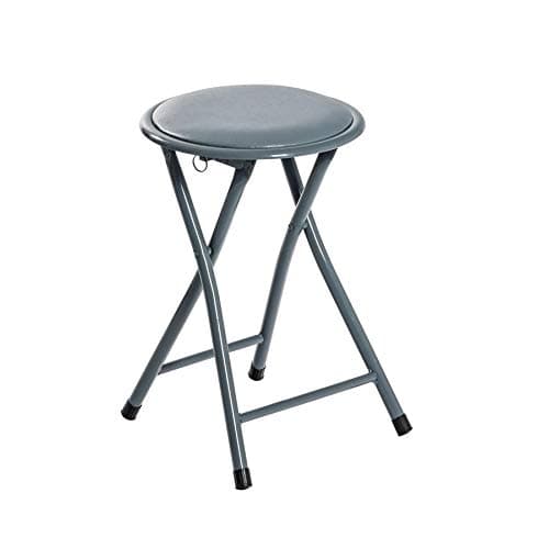 Image of Harbour Housewares Grey Padded Folding Stool - Easy Store Metal Frame Sponge Padded Stool with Floor Protector Bumper Feet Lightweight Foldable Seat for Kitchen Bar, Breakfast Bar