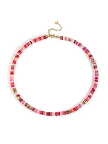 Image of CrystalTears Women’s Beaded Necklace for Women Ladies, Healing Crystals Gemstone Beads Necklaces Pink Shade Boho Stone Beaded Necklace Summer Beach Jewellery Gifts for Women Girls Mum Birthday