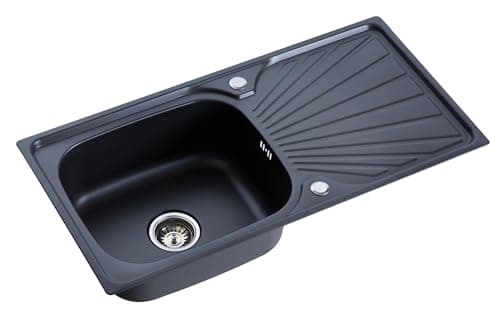Image of RUMO Aurora Nano Black Anthracite Stainless Steel Kitchen Sink 1.0 One Single Large Deep Bowl Reversible Drainer Inset Sinks with Waste Kit