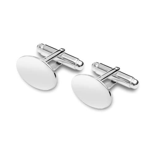 Image of LeCalla 925 Sterling Silver Cufflinks for Men | Men's Silver Oval Shaped Plain Cufflinks for Dad Father Grand-Father | Ideal for Wedding, Party, Ceremony