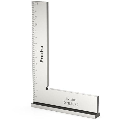 Image of Machinist Square, Preciva 90 Degree Right Angle Steel Ruler, Precision Engineer Right Blocks with Wide Base Seat L-Type, Woodworking Measuring Tool with Scale 150x100mm