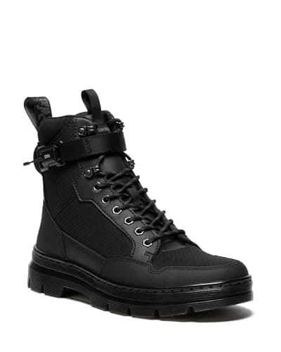 Image of Dr. Martens Unisex Combs Combat Boot, Black Recycled Hex Canvas+ajax, 6 UK