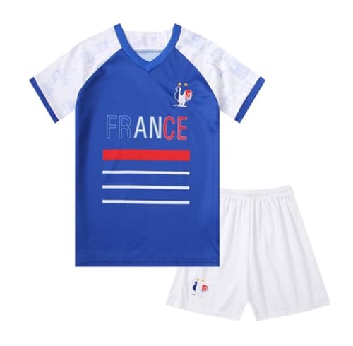 Image of GEREISHIRE Kids Football Jersey Kit Boys Girls Youth Soccer Shirt Shorts Set Outdoor Sports Training Shirts France Navy M