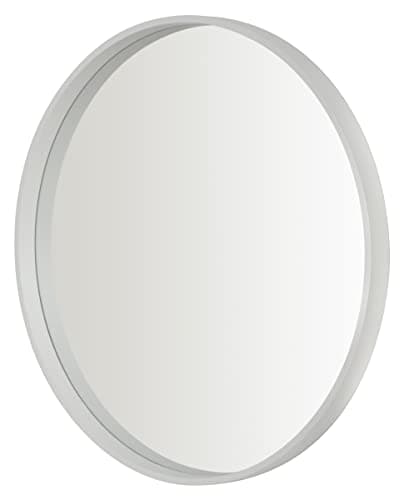 Image of Home Selections Cool Grey Round Wall Mirror, 50cm, Wooden Deep Framed Circle Mirror